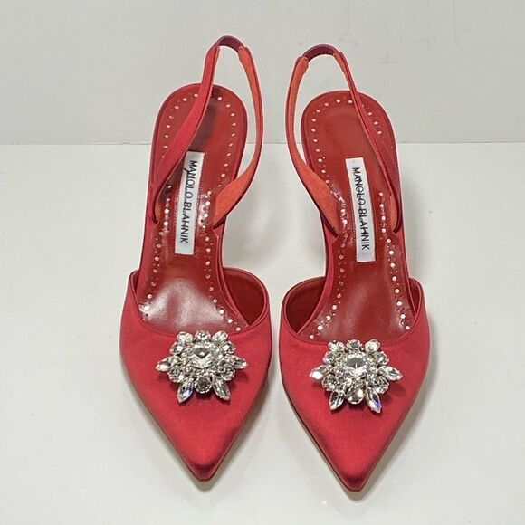 Manolo Blahnik Cassinasli Satin Jewel Buckle Slingback Pumps size 39 - Picture 2 of 12